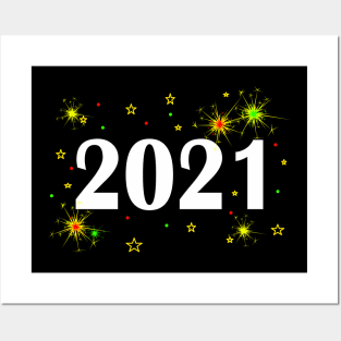 2021 New Year Mask Cute Present Fireworks Party Posters and Art